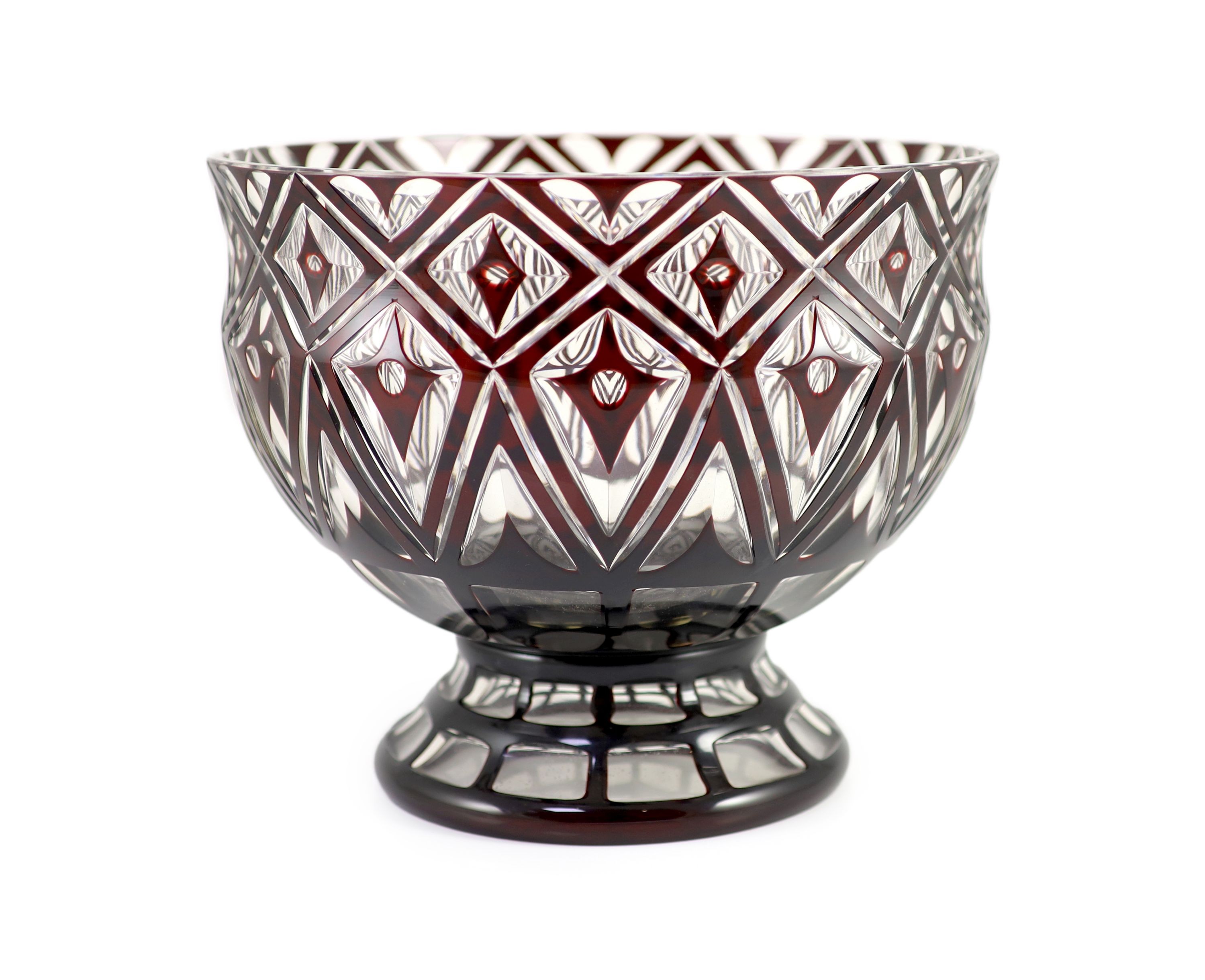 A Bohemian ruby overlaid glass punch bowl, early 20th century, manner of Otto Prutscher, 28.5cm diameter